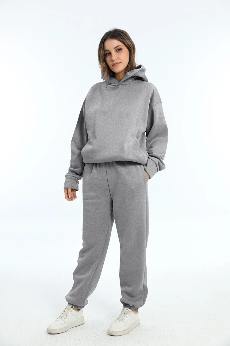 Women Two Piece Sets Tracksuit 2022 Autumn Casual Solid Long Sleeve Hoodie Sweatshirts Female Fashion Oversized Trouser Suits