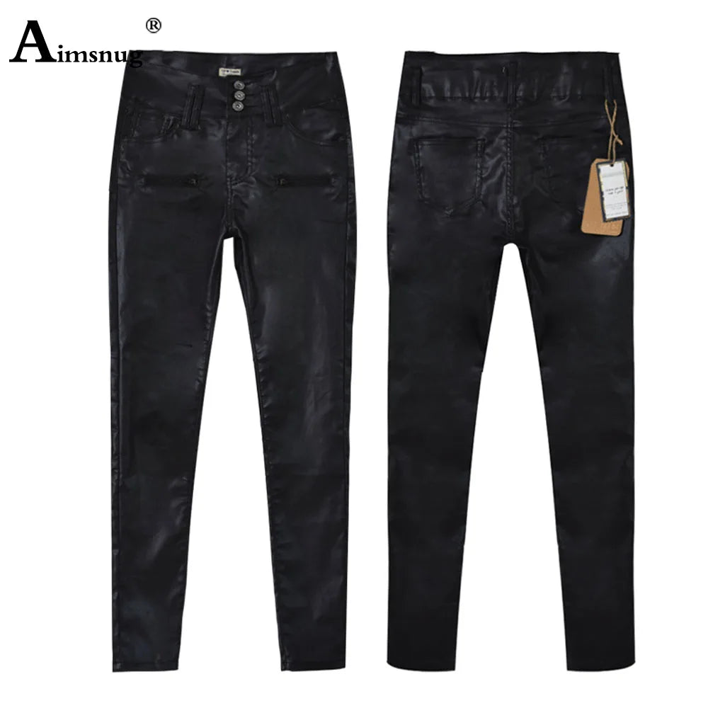 Women Rock Style PU Leather Pants Female Ankle-Length Pants High Waist Skinny Trouser Sexy Grunge Faux Leather Pencil Pant New