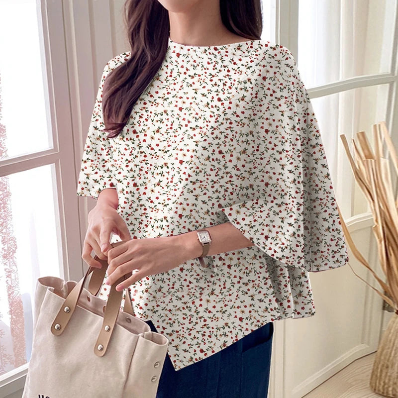 ZANZEA Women Fashion Blouse Chic 3/4 Sleeve Ruffle Hem Top Shirt 2025 Summer Round Neck Loose Blusa Elegant Irregular Work Tunic