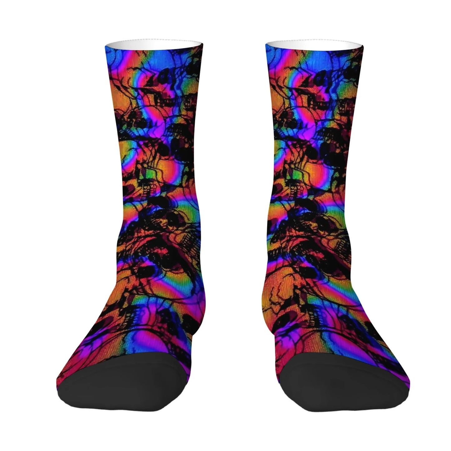Harajuku retro psychedelic colorful dark skull print men's socks novel street trend cyberpunk style casual socks party gift