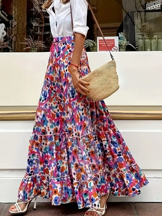 Women's Print Long Skirt Fashion Vintage Loose Skirts Lady Casual Elegant Boho Beach Holiday Skirts Womens Clothing Summer New