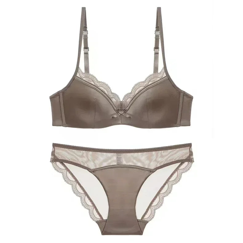 French Women's Lace Seamless Underwear Women's Thin Summer Sexy Lace Satin Anti-sagging Push-up Bra Set Underwear Women Set