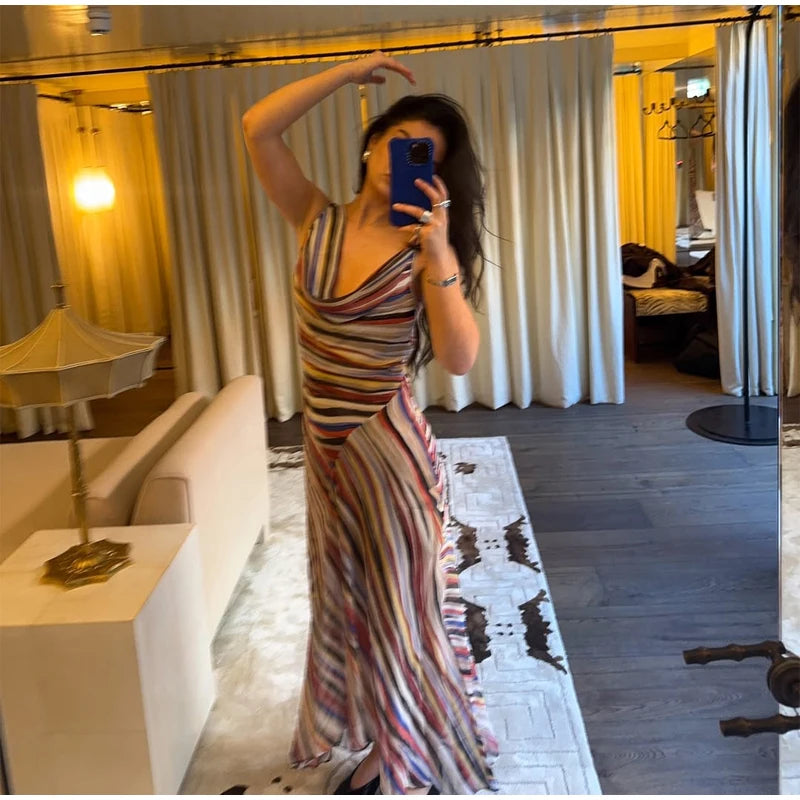Retro Polka Dot Sling Maxi Dress Woman Sexy U-neck Sleeveless Waist-cinching Bodycon Dresses 2026 Summer Party Vacation Robes