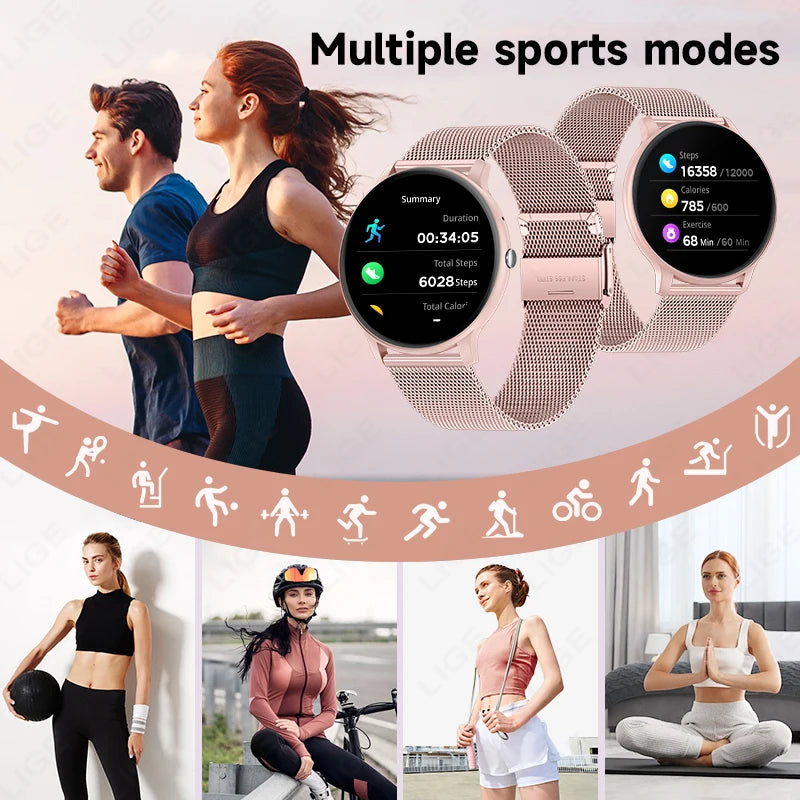 LIGE Women's SmartWatch Blood Oxygen Monitor Sports Fitness Tracker Bluetooth Call Al Voice Assistant Watches For Android IOS