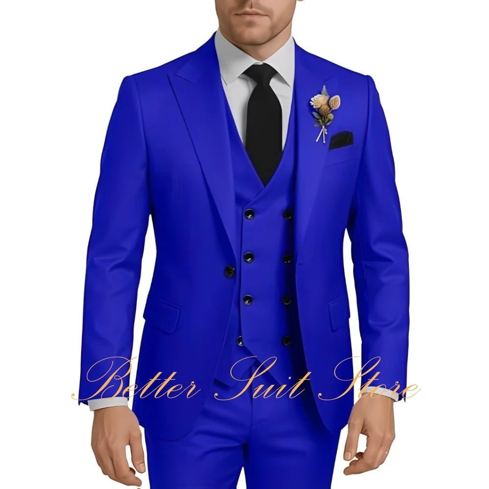 Men's Suits 3 Piece Set Wedding Groom Tuxedo Slim Fit Blazer Vest Pants One Button Jacket Formal Men Suit Set