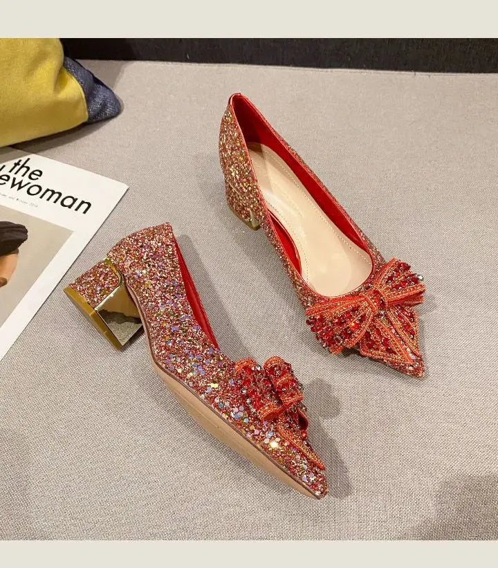 Women's Summer Footwear Stilito Rhinestone Shoes for Woman 2025 with Wedding Bride Genuine Mark Chic and Elegant A Comfortable E