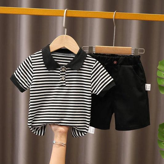 Boys Girls Stripes Sets Summer Kids Short Sleeve Tops+Shorts 2Pcs Children Clothing Suits Fashion Casual Outfits 1-5 Years