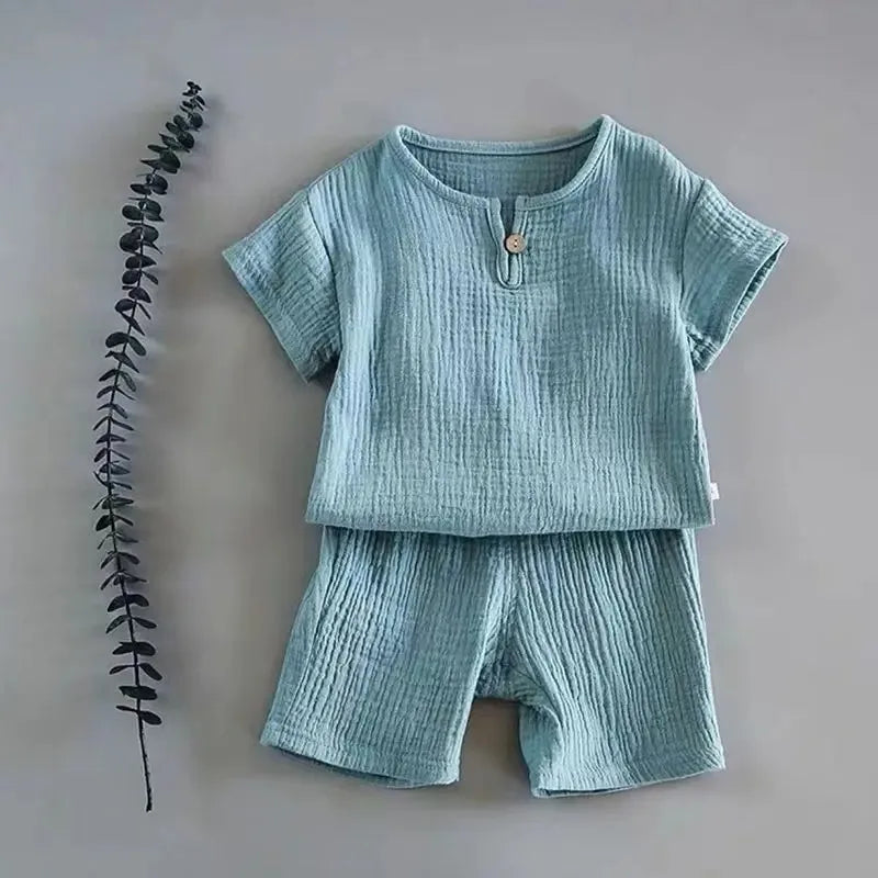 Summer Children's Clothing Set Cotton Linen Sports Baby Girl Boy 2-Piece T-shirt Shorts Outfit for Kids Aged 1-6 Years