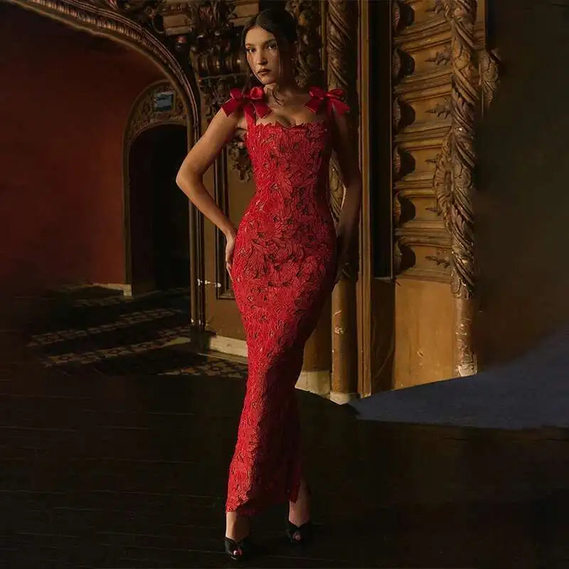 Townlike Hollow Out Slim Bodycon Christmas Dress Women 2024 Summer Dress Bow Embroidery Maxi Long Sexy Party Dresses