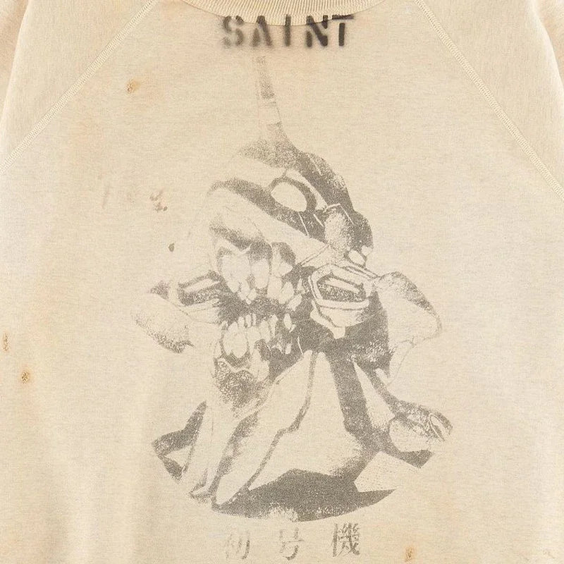 Real Photo Portrait Graffiti Print Saint Hoodie Wash Do Old Destroy Loose Pullover Casual Women Men Sweatshirt