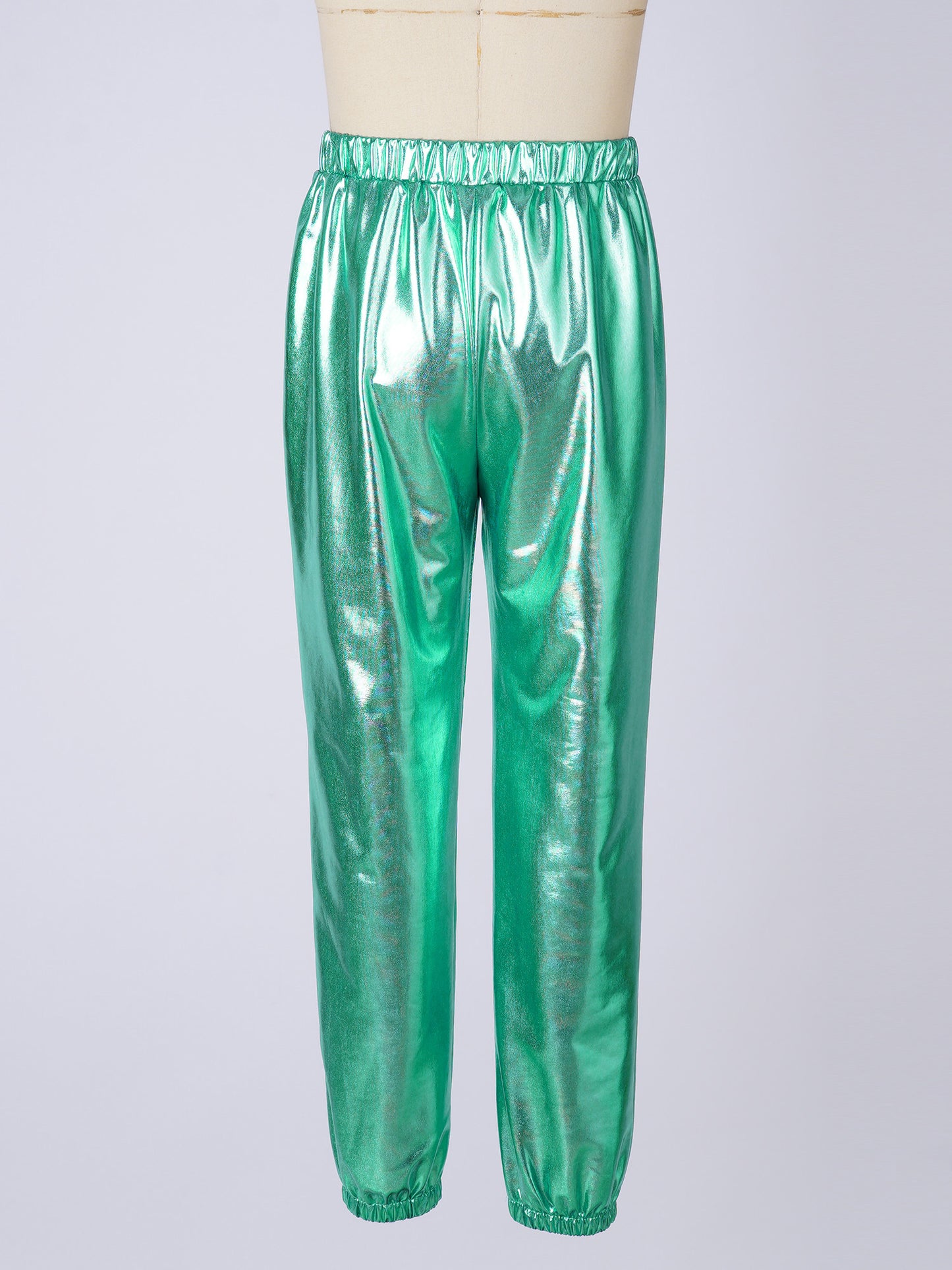 Kids Girls Fashion Party Clothes Glossy Metallic Elastic High Waist Dance Pants Hip Hop Trousers Streetwear Dancewear Sweatpant