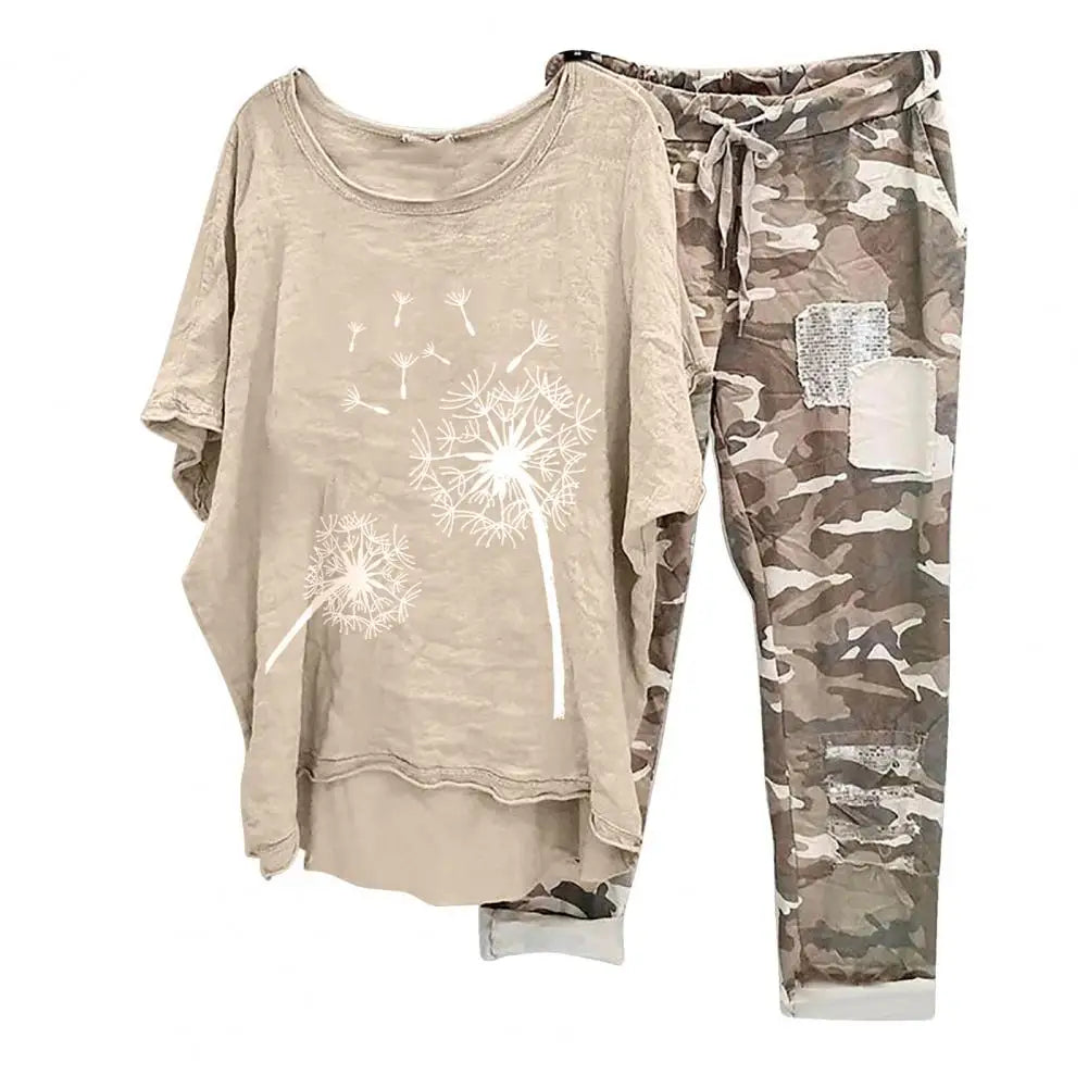 Trendy Women T-shirt Pants Set Half Sleeves Two Piece Suit Women Summer Outfit Plus Size Elastic Waist Sports Outfit