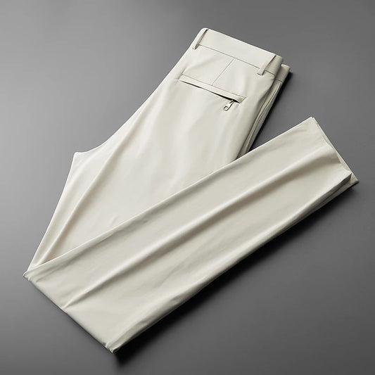 BROWON Brand Men Pants Summer New Business Fashion Straight Casual Pants Mid Light Elastic Loose Ice Silk Breathable Thin Pants