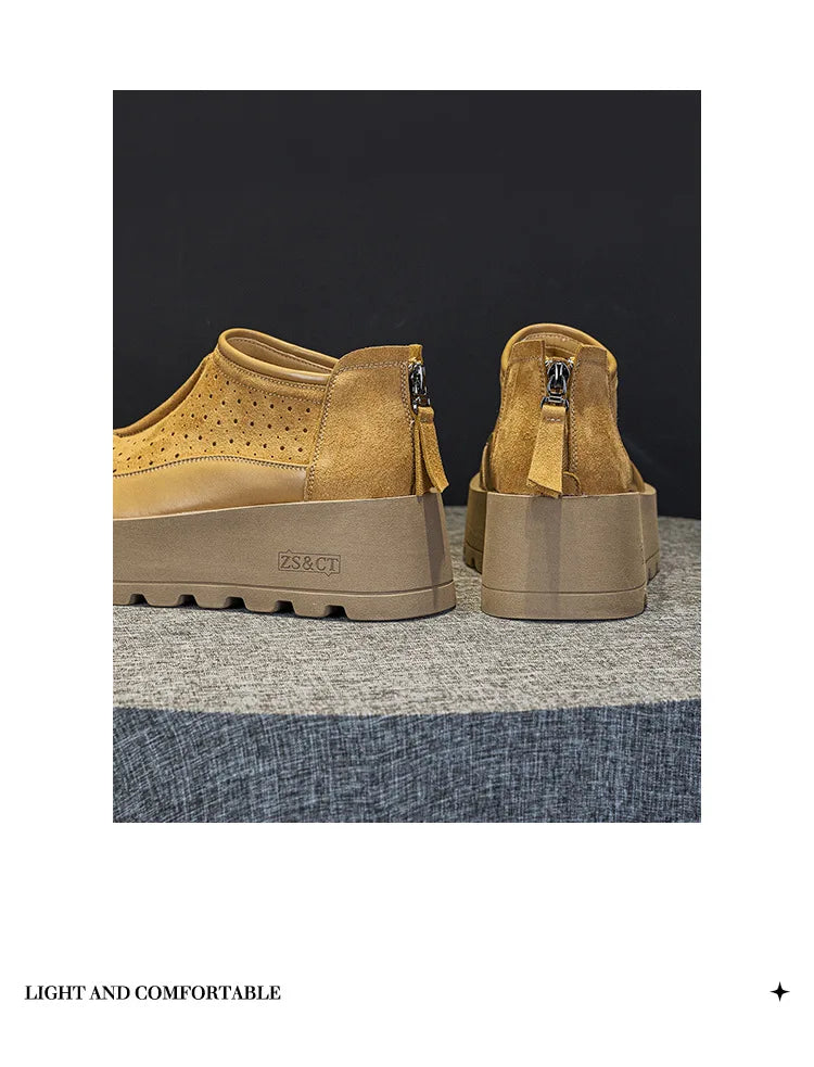 Fujin 6CM Suede Cow Genuine Leather Moccasins Women Platform Wedge Flats Women Shoes Ankle Booties Females ZIP Pumps Shoes