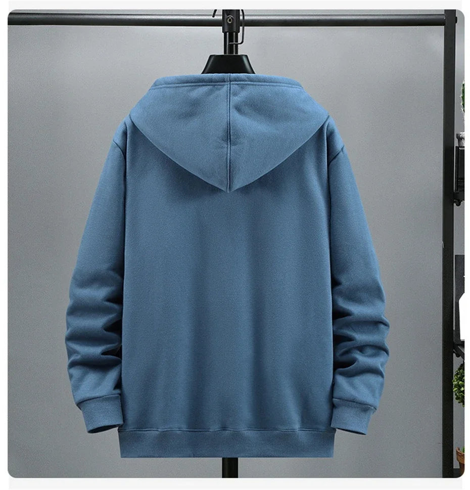 Big Size Hoodie Men Hood Long Sleeve Sweatshirt Male Zip-up Loose Cotton Fleece-lined Casual Top Zipper Large Fat Plus 10XL 12XL