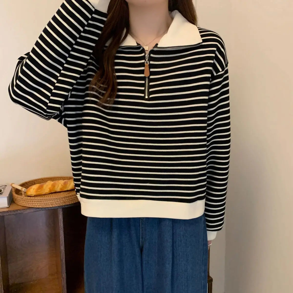 Women Striped Half Zip Sweatshirt Long Sleeve Collared Pullover Casual Fit  Fashion Oversized Streetwear Tops 2026 Tendencias BAZAARHUBO
