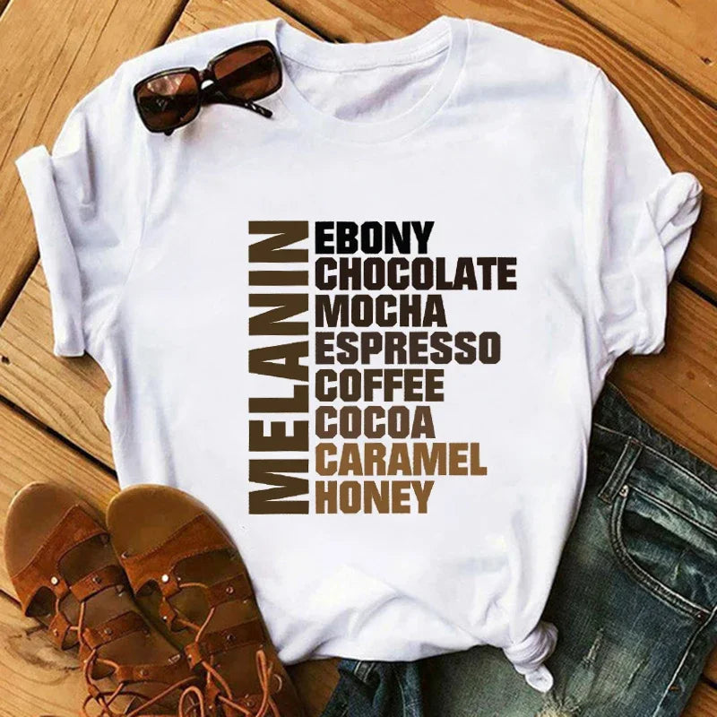 Fashion Print T-shirt Kawaii Melanin T Shirt Women Funny Black African Curly Hair Girl Graphic Tees Aesthetic Tshirt Female