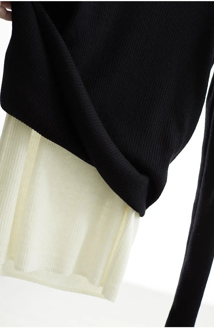 Super Comfortable to Wear~ 2025 Autumn and Winter New Style Faux Two-Piece Knit Sweater for Women, High-End Wool Sweater Top