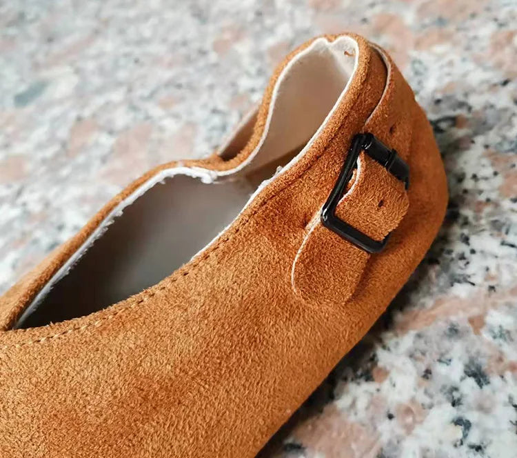 Suede Women Loafers Summer Women Flats Shoes Retro Pointed Toe Slip on Casual Shoes Zapatos Mujer Plus Size 43 Breathable V Port