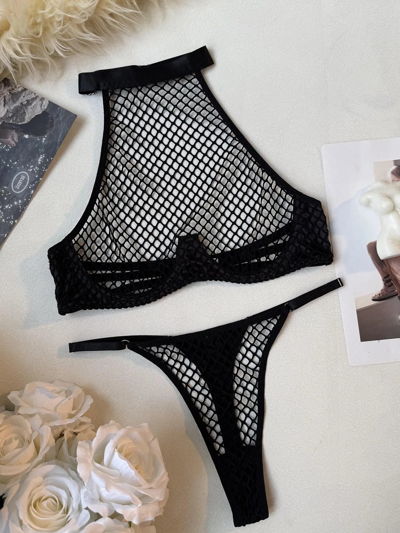 Women's Two Piece Sets Hot Sexy Lingerie Erotic Costumes Tank Tops Thong Hollow Fishnet Party Outfit Backless Underwear Intimate