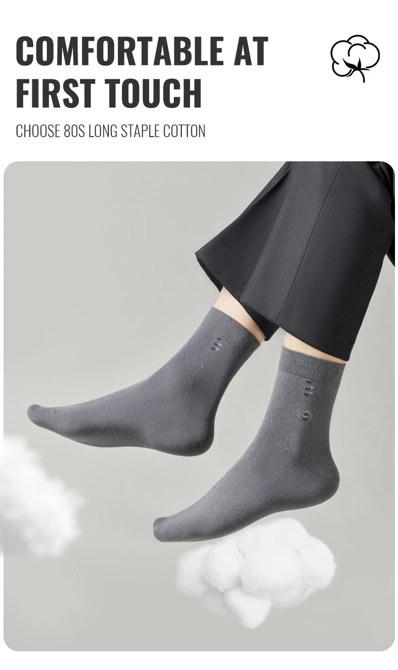 MiiOW 100% Pure Cotton Socks Men Business Dress Long Sock Black White Antibacterial Anti Odor Crew Socks Breathable Sport Sock