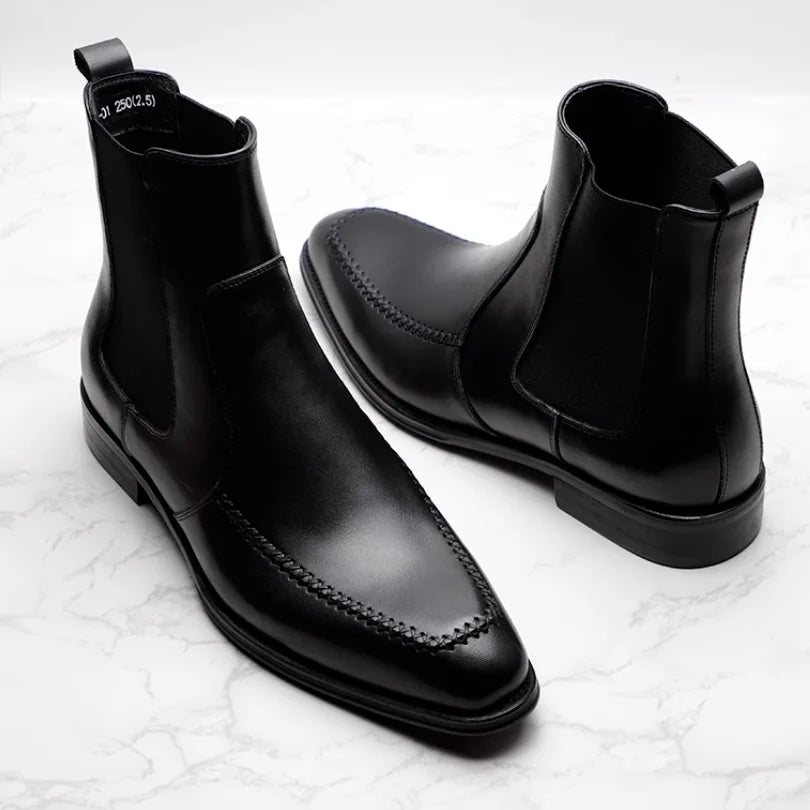 New men's Chelsea boots, youth British pointed leather shoes, vintage sleeve cowhide men's short boots.