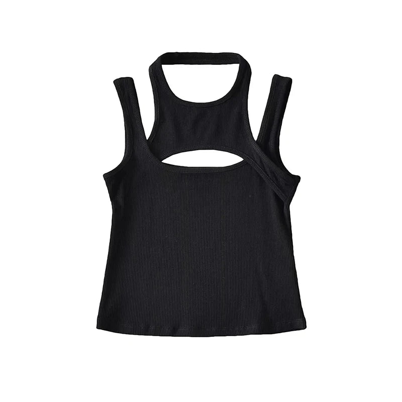 Asymmetrical Crop Top y2k E-girl Hollow Out Knitted Corset Top Sleeveless O Neck Mini Vest Basic Casual Sporty  Summer