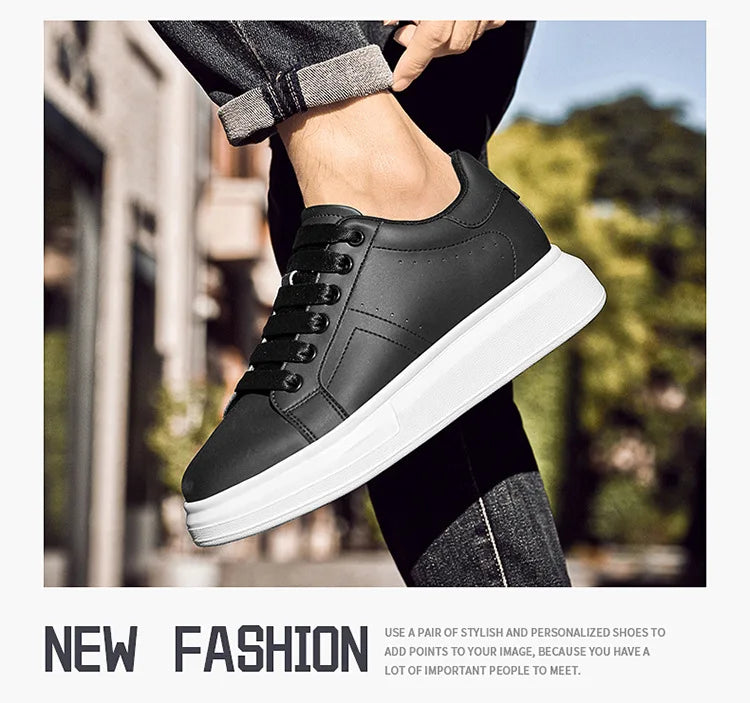 Men's Invisible Height Increasing Elevator Shoes Lace-up Sporty White Sneakers 6cm 8cm 10cm Taller Size Plus Invisible Elevate