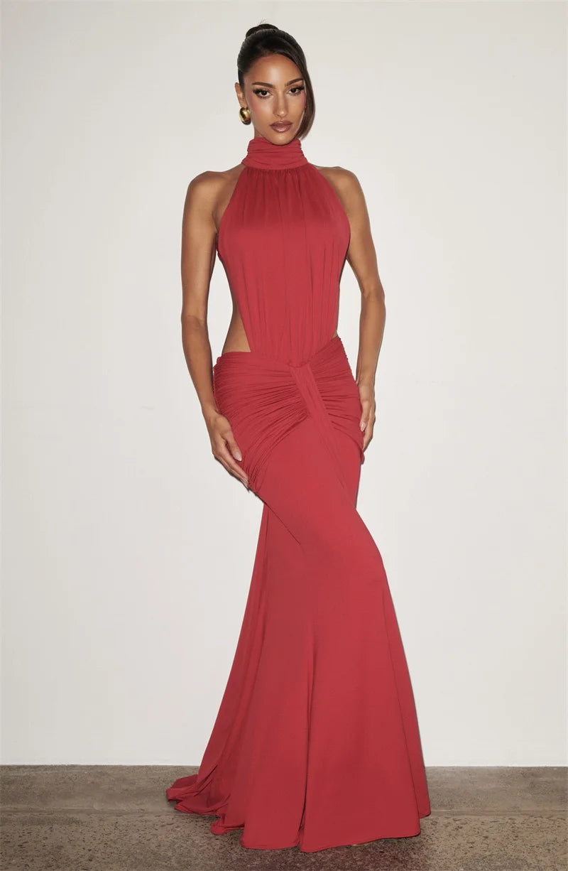 Mozision Backless Off Shoulder Maxi Dress Women Elegant Bodycon Party Ruched