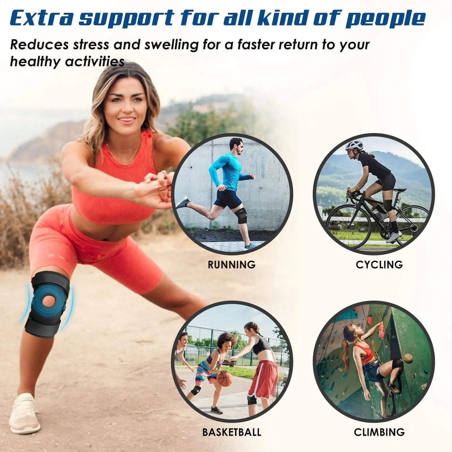 Patella Hinged Knee Braces Orthopedic For Knee Pain With Springs Compression Removable Steel Splint Support Knee Sleeve