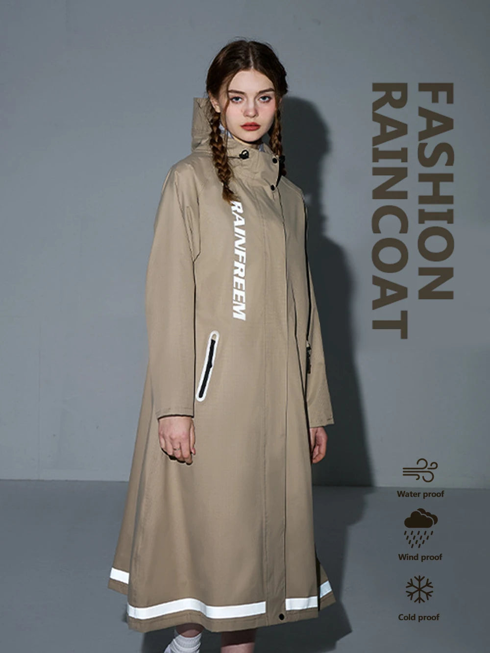 Long Raincoat for Adults, Fashion Trench Coat Waterproof Poncho, Oxford Material Multi-Functional Hooded Cycling Rainwear