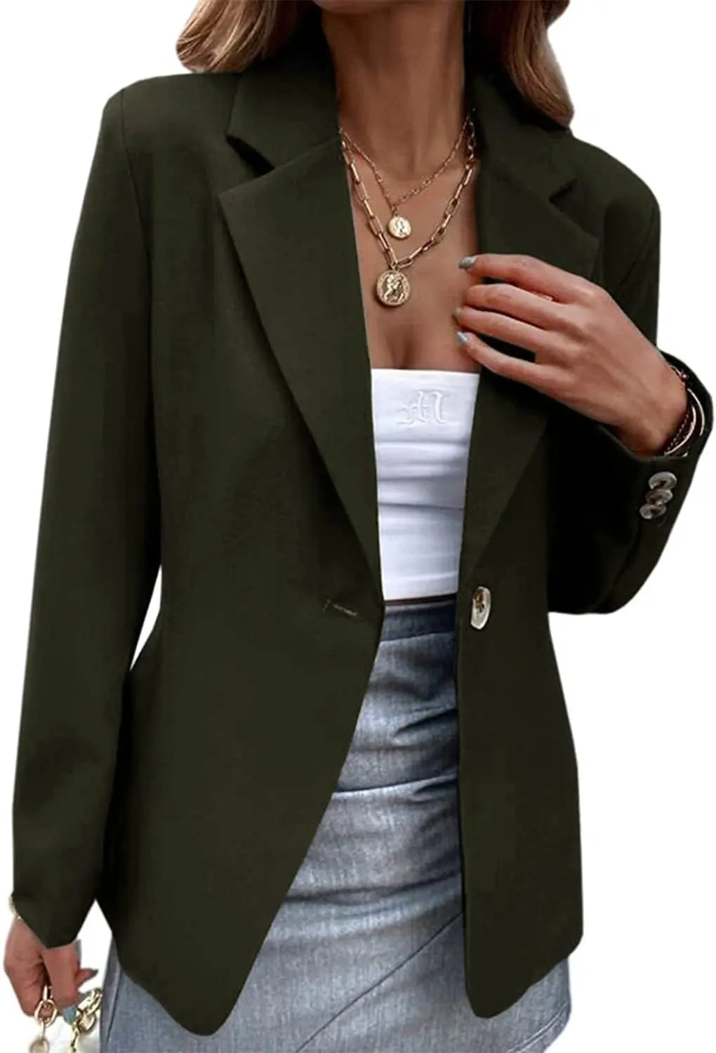 Spring Womens Office Blazer Long Sleeve One Button Solid Color Jacket