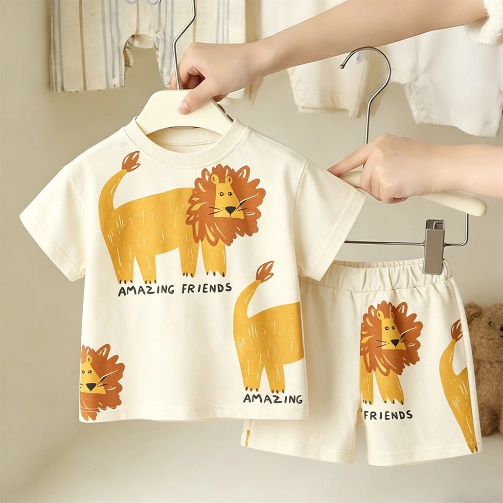 Casual Sports Clothes Short-sleeved Outfits For Kids Simple Fashion T-shirt Loose Shorts 2Piece Set Summer Clothes Boys Outfit