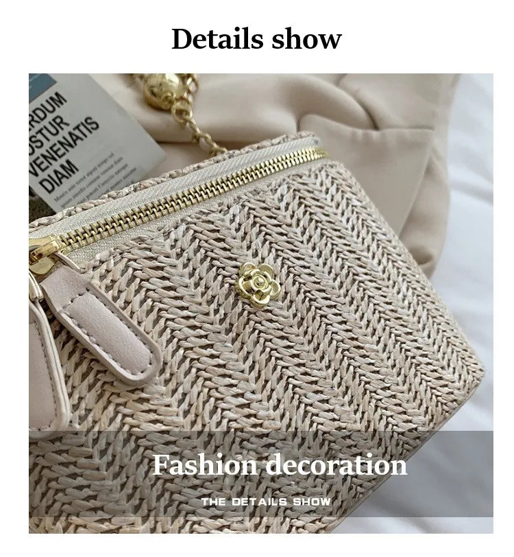 2023 Mini Straw Bucket Crossbody bag For Women Summer Weave Women's Brand Handbags And Purses Fashion Chain Simple Shoulder Bags