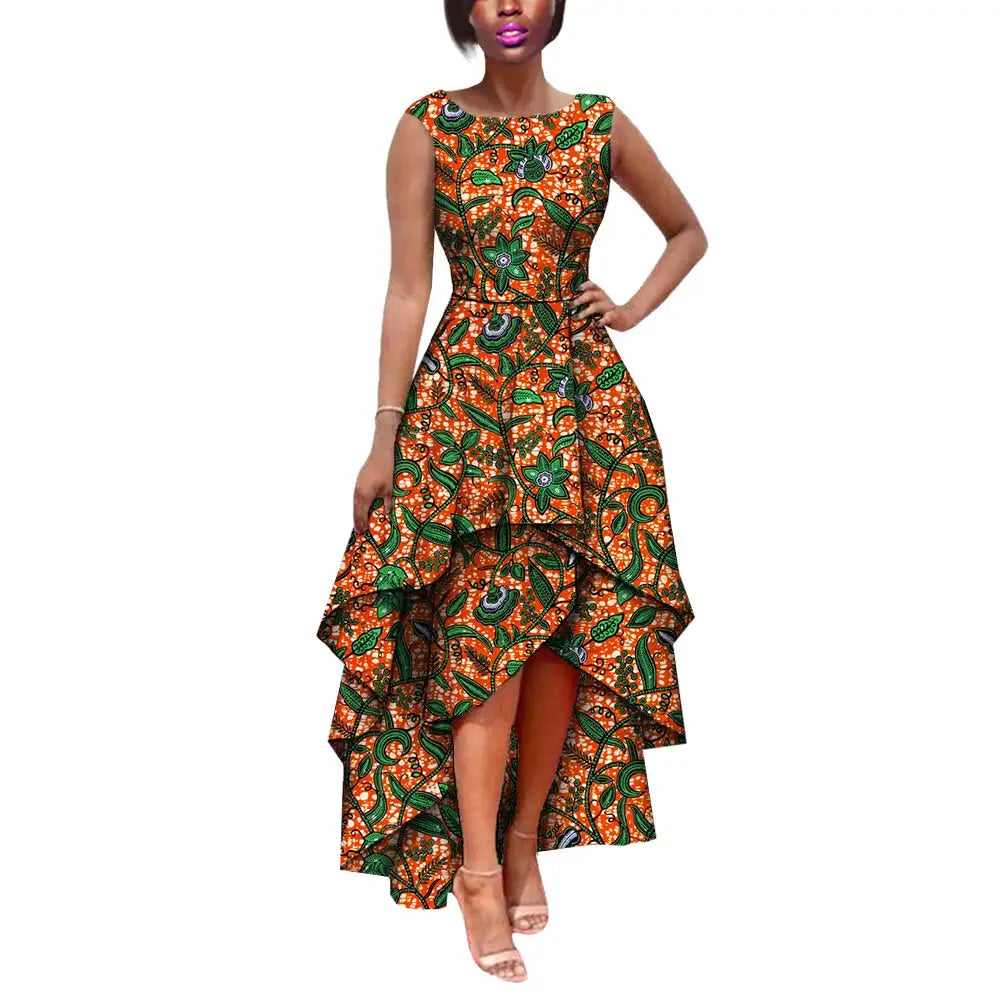 Hot African Women's AFRIPRIDE Private Sleeveless Pleated Party Dress Cotton Women's Dresses A722582