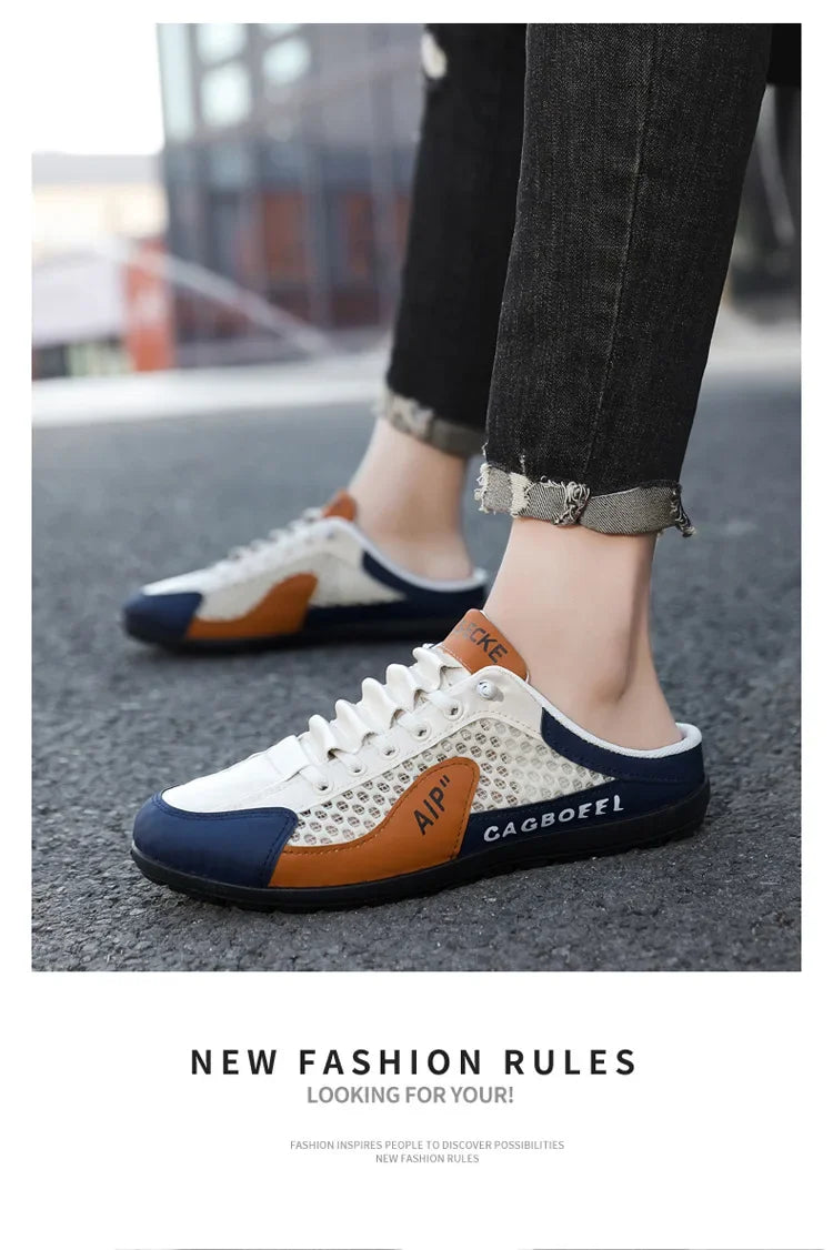 Men's Summer New Large Size Comfortable Half Support Fashionable Korean Style Breathable Popular Casual Shoes Mesh Lining