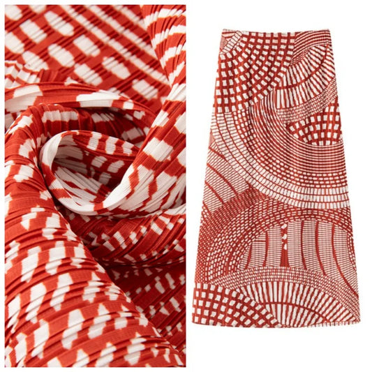 Miyake Pleated Red Printed Skirt Plisse 2026 Summer New Jupe Pleats Elegant Versatile Slimming High-end Mid-length Loose Skirt