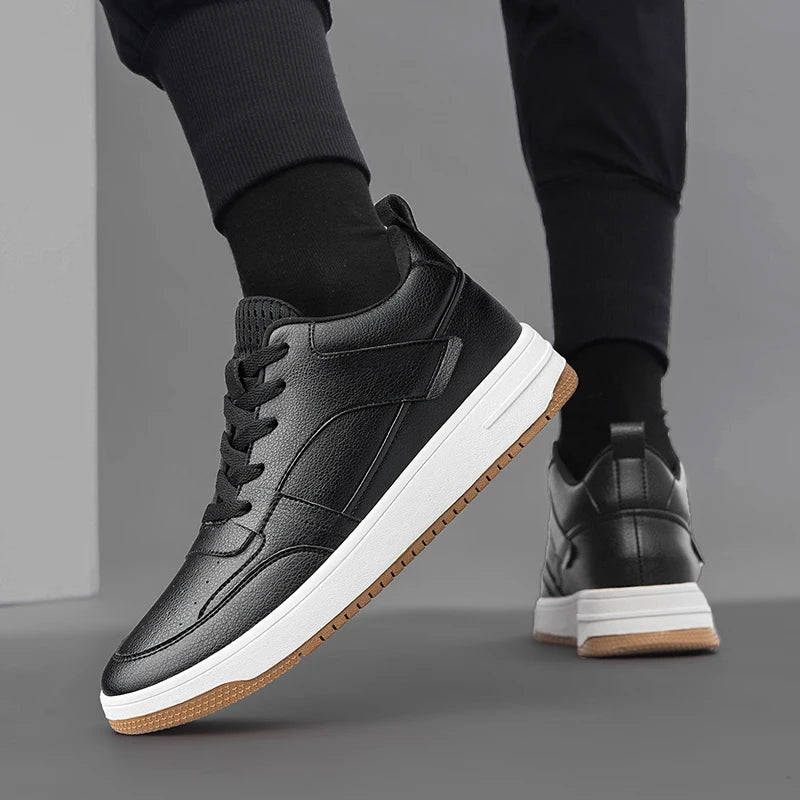 Men Genuine Leather Casual Shoes Men Sneakers Men Skateboard Shoes Comfortable Platform Male Footwear Height Increase Insole 6-8