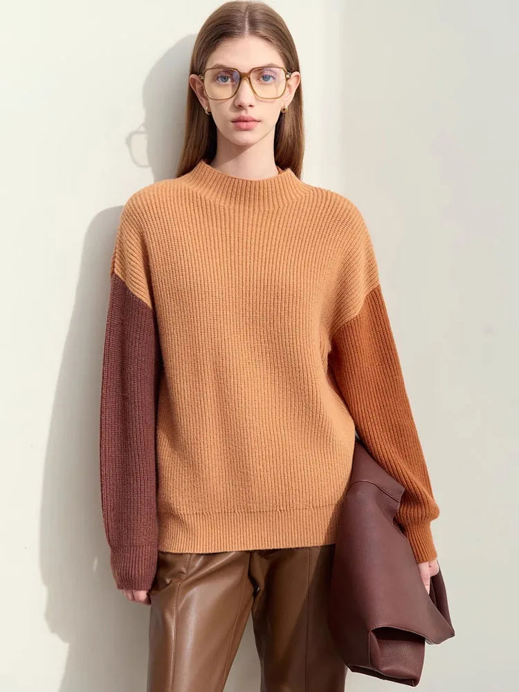 AMII Minimalism Sweaters Women 2024 Spring Street wear Spliced Knitted Top Drop Sleeve Loose Full Pullovers Sweaters 12344144