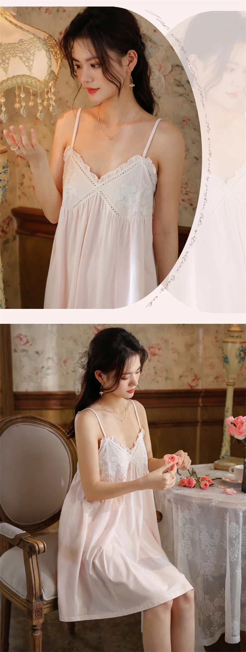 Summer New Sweet Palace Embroidered Lace Knitted Cotton Small Sexy Sling Lace Nightdress Princess Pajamas