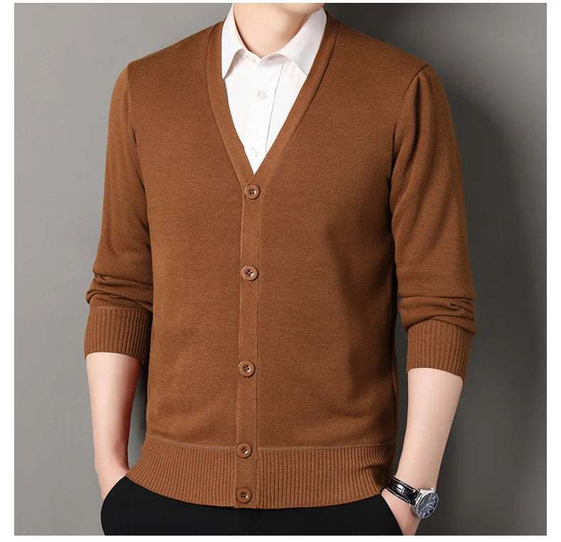 Mens Autumn Clothes Fleece Cardigan Jacket Knitted Sweater Outwear V-neck Fashion Cardigans Warm Men's Top