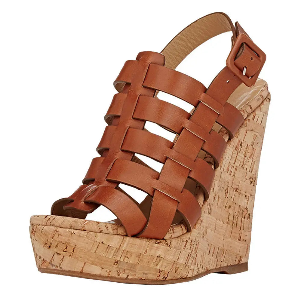Women’s Cork Wedge Slingback Sandals – Peep Toe Cross Strap Summer Casual Shoes, Comfortable