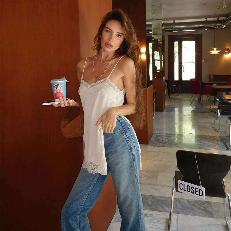 Women White Lace Trim Corset Mini Dress Sexy Sweetheart Neck Spaghetti Strap Slit Hem 2026 Summer Leisure Nightclub Party Wear
