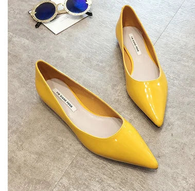 Ladies 2-48 Shiny Leather Slip-Ons Green Candy Colors Shallow Toe Shoes For Women Promotion 2020 Plain Flats Spring Outdoor Cute