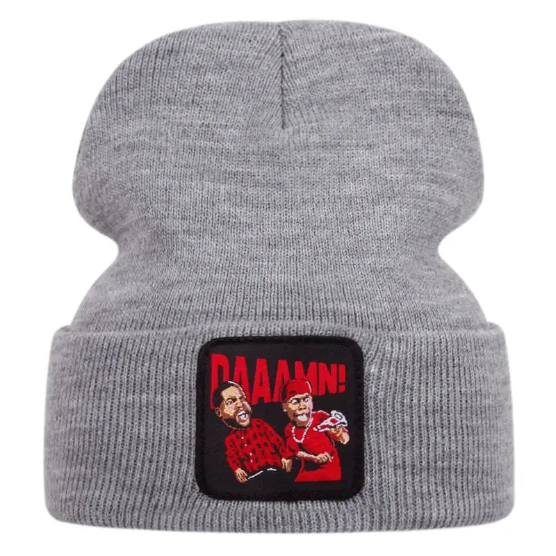 DAAAMN cartoon embroidered knitted hat for autumn and winter outdoor sports events Warm woolen hat hip-hop BAZAARHUBO