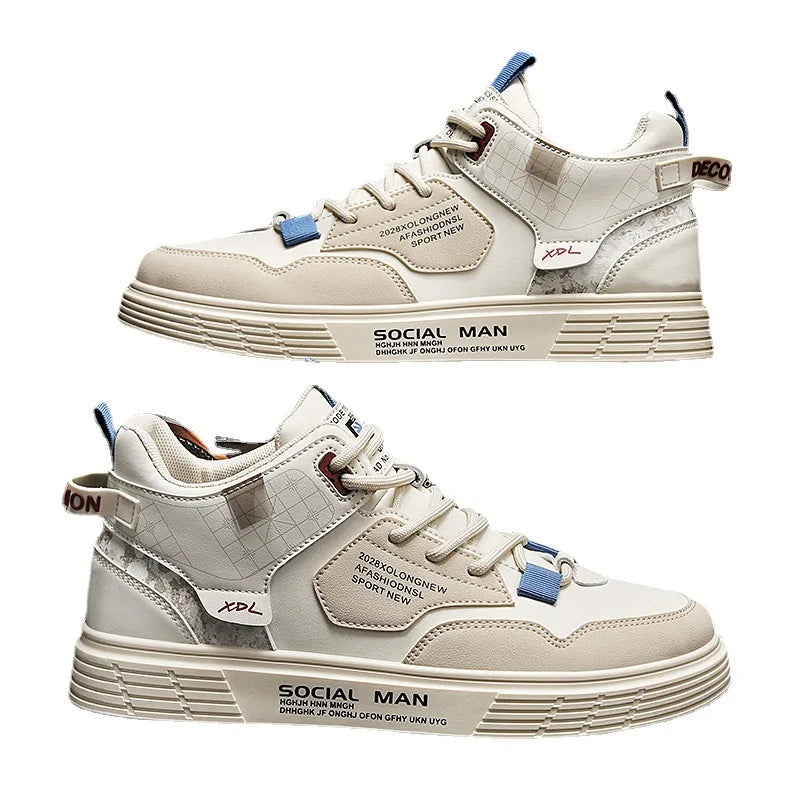 Men's Trend Casual Shoes Leather Shoes White Sneakers Leisure Male Sneakers Non-slip Footwear Men Vulcanized Shoes Size 39-46