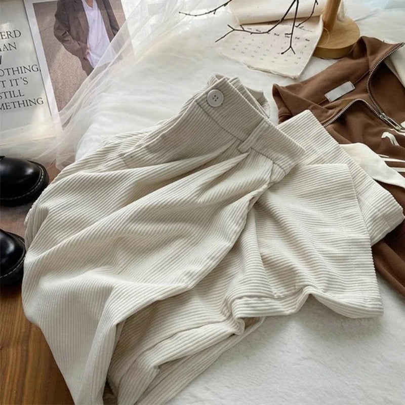 Thin/Thick Winter Lined Wide Leg Pants CasualThicken Warm Baggy Sweatpants Women HighWaist Korean Lamb Fluff Straight Pantalones