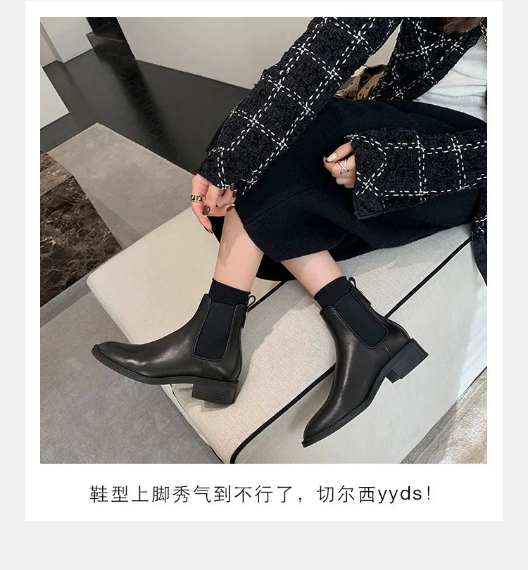 2026 Autumn/Winter Ankle Boots Women Basic Chelsea Botas Mujer Low Thick Heels Short Booties PU Leather Slip On Stretch Botines