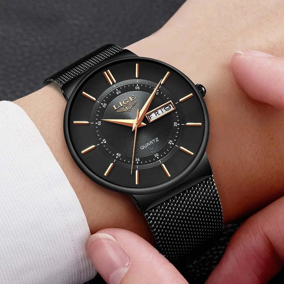 LIGE Fashion Man Watch Waterproof Sport Calendar Quartz Watch Men Top Brand Luxury Steel Strap Men's Watches Relogio Masculino