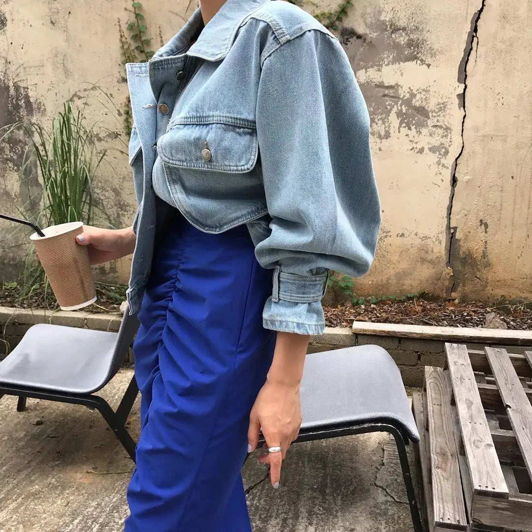 Coats Jackets Women Top 2022 Sexy Puff Long Sleeve Y2k Clothes Cropped Jacket Streetwear Women's Denim Shirt